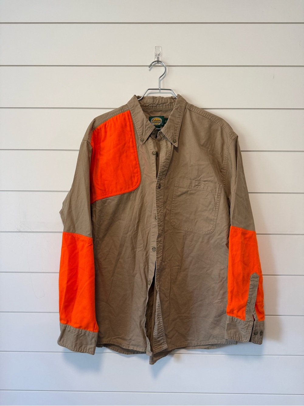Cabela's Tan Work Shirt Jacket with High-Vis Orange Panels XL regular hunting